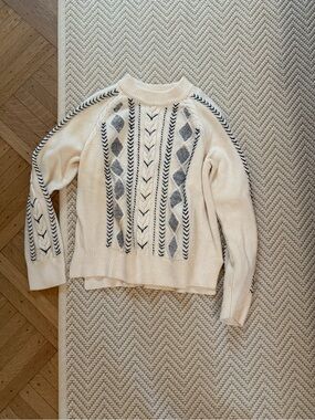 La Ligne cream Cable-Knit Sweater with Navy Accents